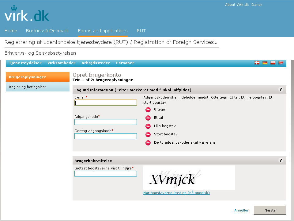 screenshot af oprettelse